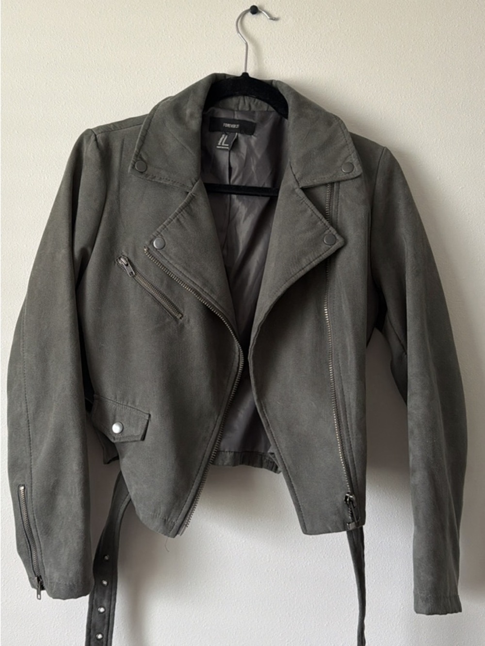 Forever 21 Olive Gray Suede Moto Jacket